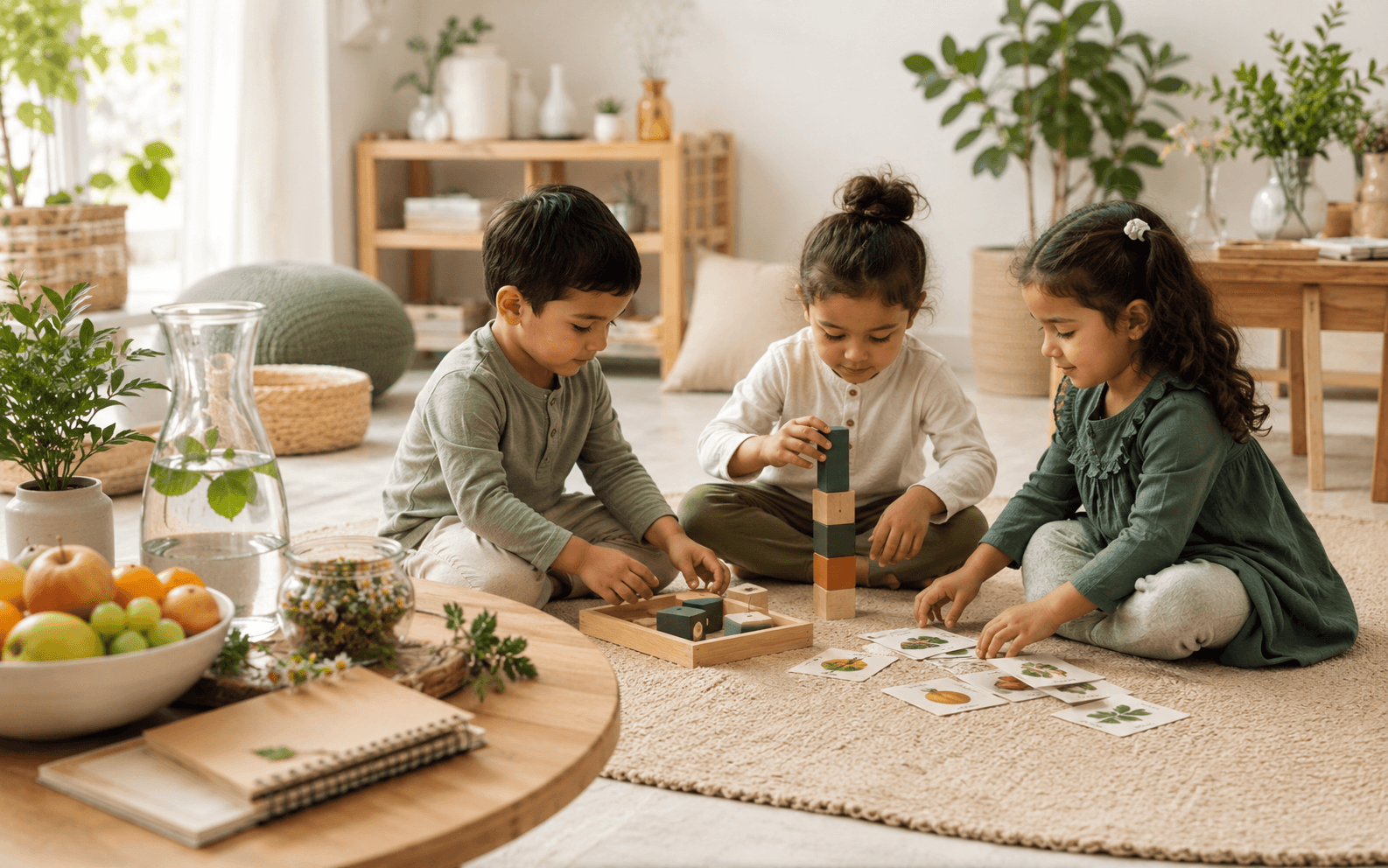 Children in a natural wellness and nutrition setting