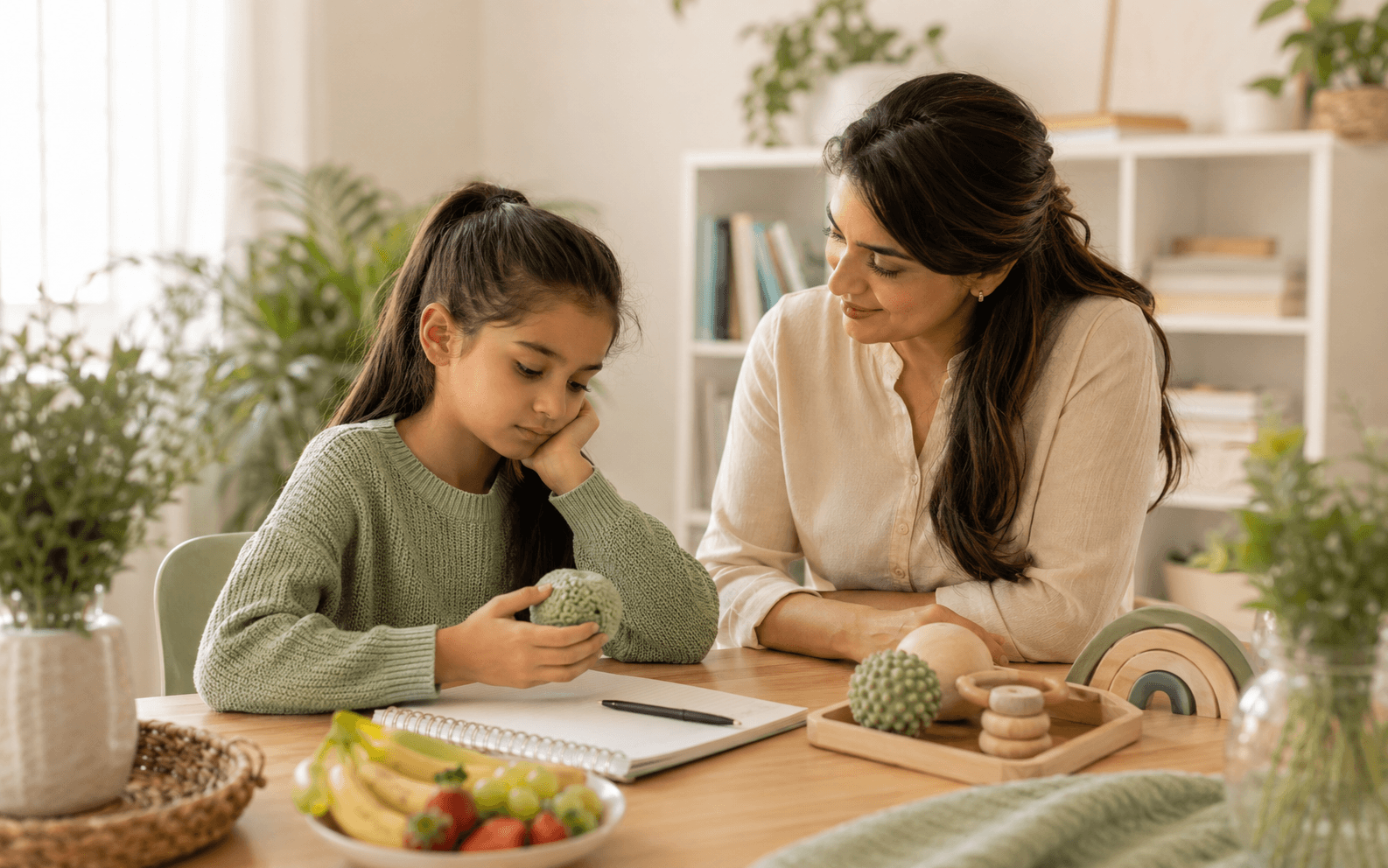 Editorial blog hero image with gentle wellness consultation setting