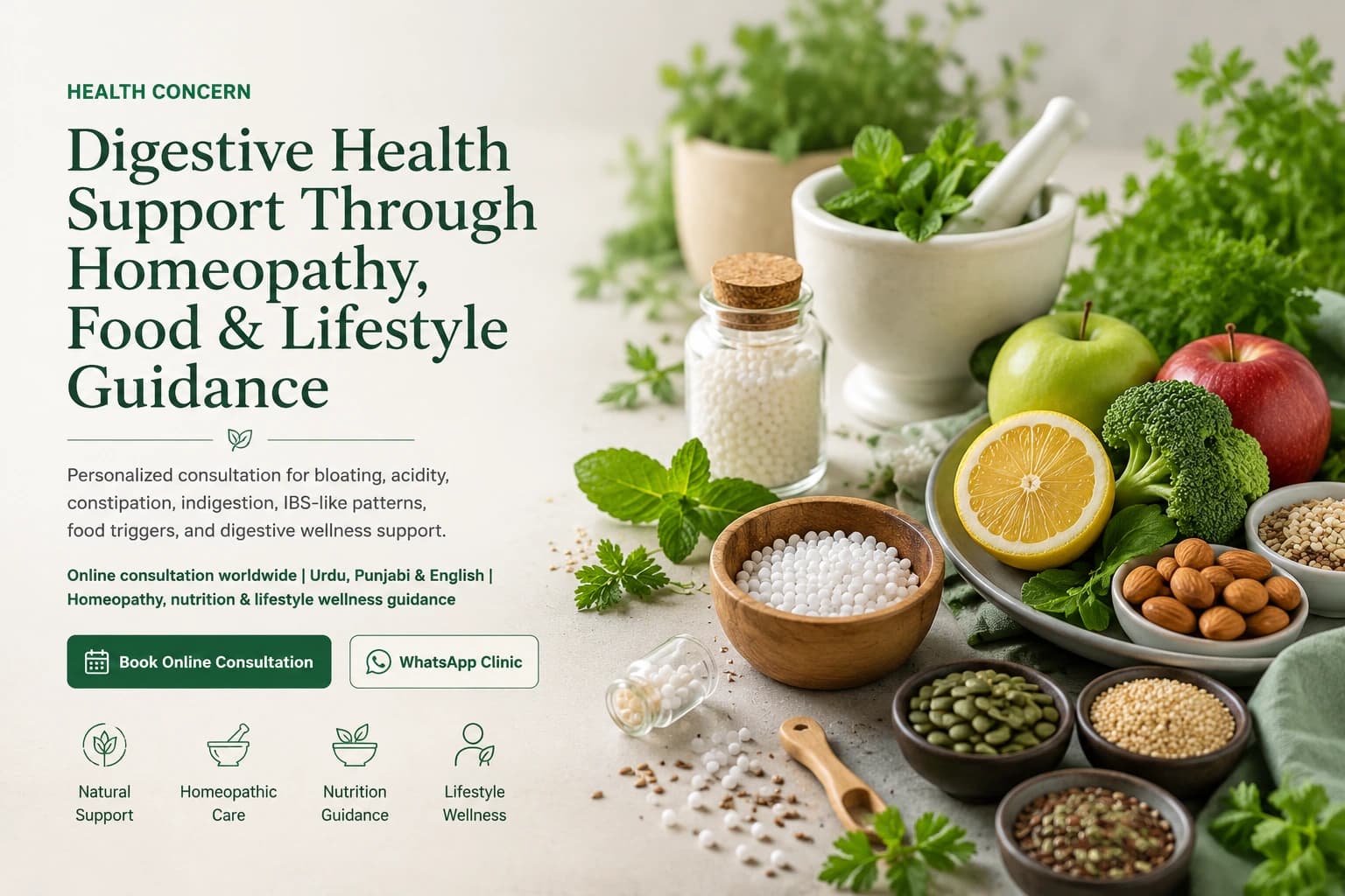 Skin wellness support through food, routine, and homeopathic consultation